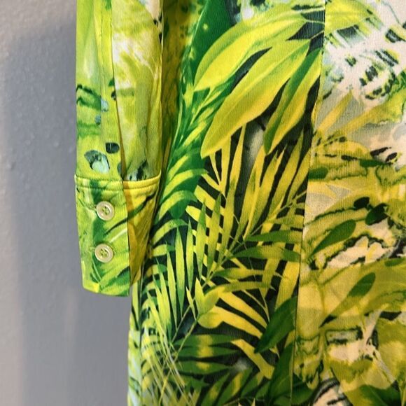 Escada tropical Vibrant Green Patterned long sleeve midi dress size 40 Medium - Picture 6 of 10